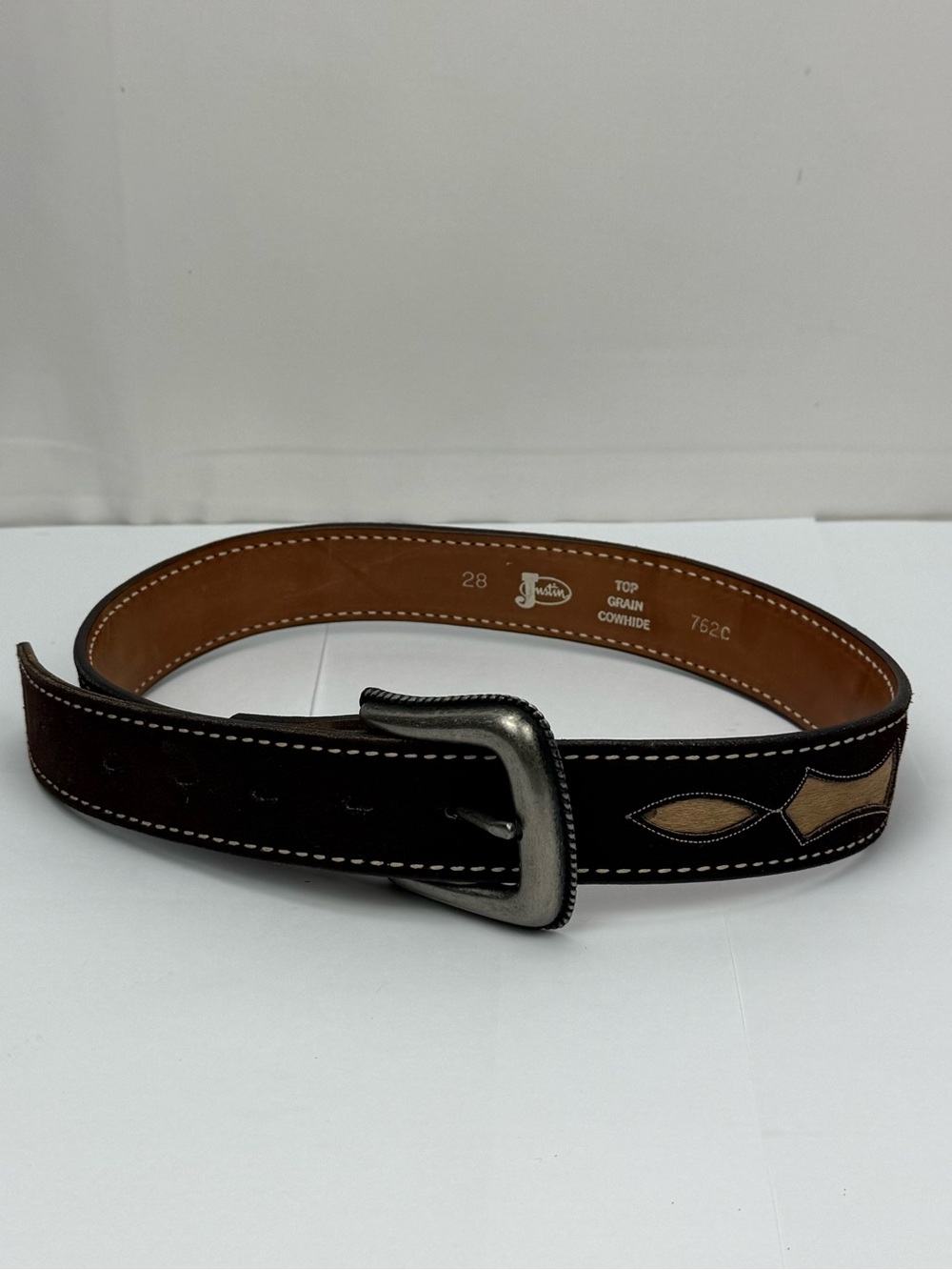 Vintage Justin Boots The Grain Cowhide Brown Leather Belt